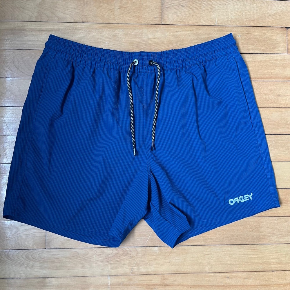 Oakley Hydrolix Mens Blue Micro Check Board Shorts Swim Trunks Size Large